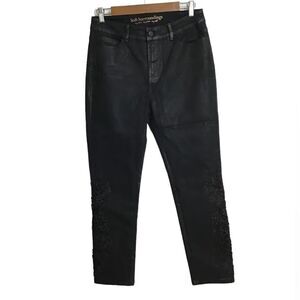 Soft Surroundings Black Wax Coated Embroidered Denim Jeans